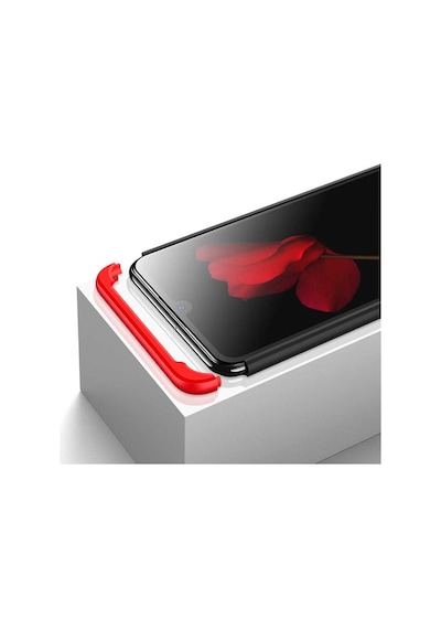 Noktaks - Huawei P30 Lite Uyumlu Kılıf Parmak İzi Tutmayan Alt Üst Geçmeli 3 Parça Ays Kapak - Rose Gold - T8330