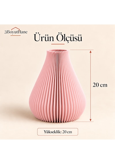Dekoratif Vazo, Çizgili Modern Tasarım - Kuru Çiçek Ve Pampas Vazosu Açık Pembe