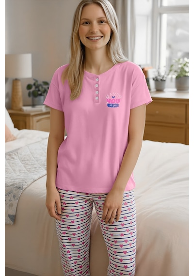 Yeni İnci Kadın Pamuk Pijama Takımı Pembe