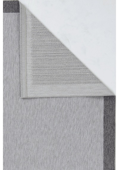 Hoom Rugs Lora 3213 Antrasit Çerçeveli Çizgili Pamuk Taban Hav Toz Vermez Sisal Halı