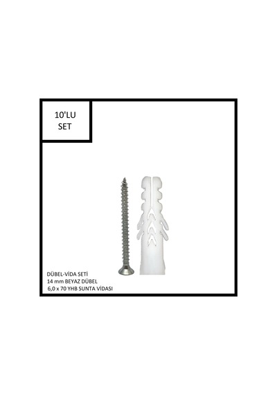 Dübel-vida Seti, Beyaz Dübel 14 Mm, 6,0x70 Yhb Sunta Vidası, 10 Adet