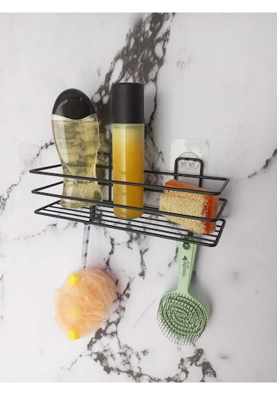Yapışkanlı Kancalı Banyo Ve Mutfak Rafı Mat Siyah Banyo Duş Askısı Siyah