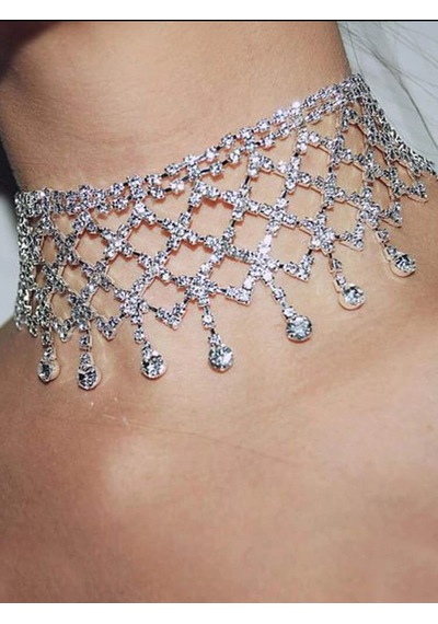 İthal Işıltılı Glam Diamond Rain Choker Kristal File Taşlı Lüks C Gümüş - Beyaz