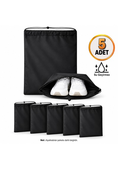Microcase Su Geçirmez İpli Ayakkabı Eşya Düzenleyici Seyahat Çantası Hurç 50 X 40 Cm 5 Adet Al5505 Siyah