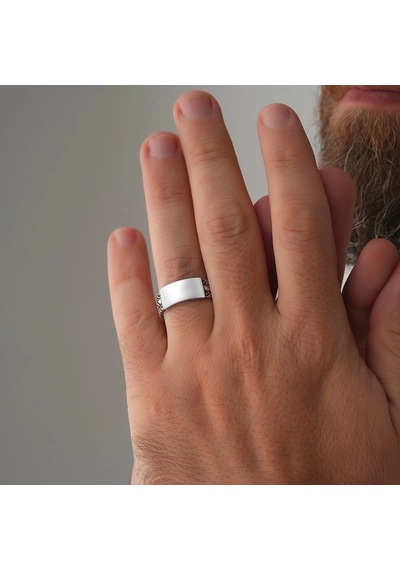 İpek Silver  925 Ayar Gümüş Motifli Üstü Kişiselleştirilebilir Erkek Yüzüğü Çok Renkli