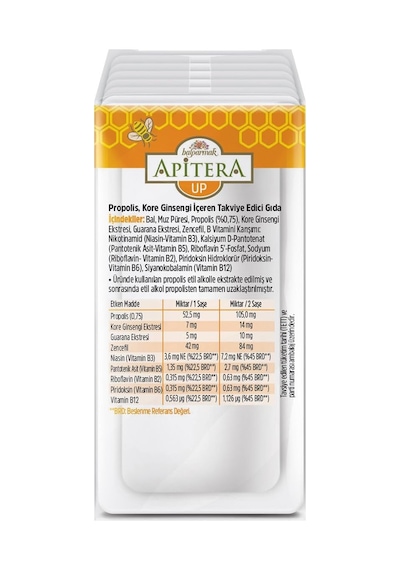 Apitera Up Doğal Bal, B Vitaminleri, Kırmızı Ginseng, Guarana Ve Propolis İçeren Takviye Edici 7'li Saşe