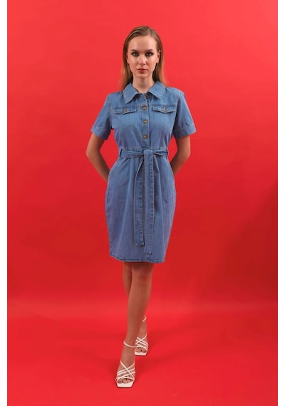 Banny Jeans Kemer Detaylı Jean Elbise 001