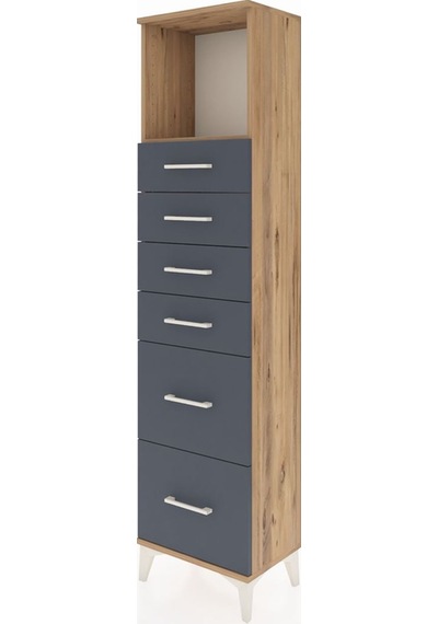 Arges Dolap Tek Raflı 6 Çekmeceli 44x30x182 Çam-antrasit Çam
