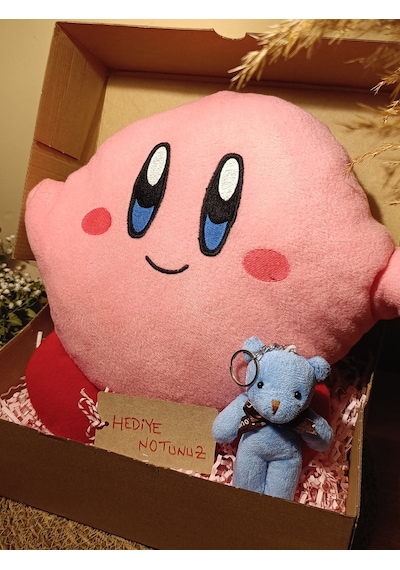 Kutulu Hediye Seti / Kirby Yastık 30cm Ve Ayıcık Anahtarlık