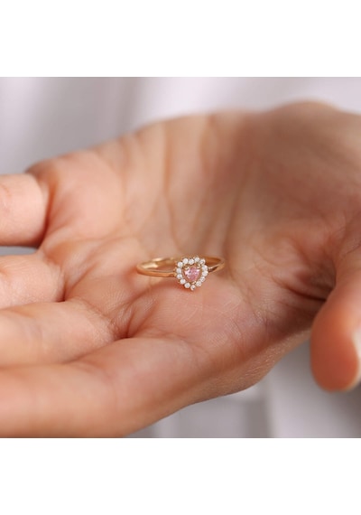 Altın Kalpli Yüzük Pink Topaz T12638 Renkli