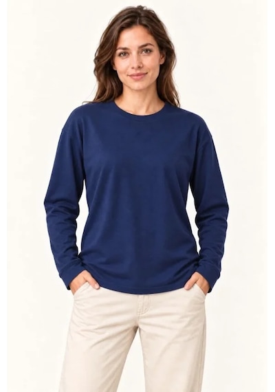 Suma Modal Yumuşak Dokulu Bisiklet Yaka Uzun Kollu Sweatshirt Lacivert