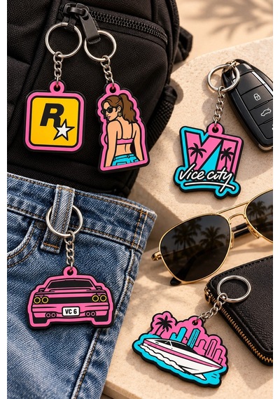 Kazanova Design Gta Vı Anahtarlık 5'li Paket Karışık Model Grand Theft Auto Oyuncu Hediyelik Çanta Süsü