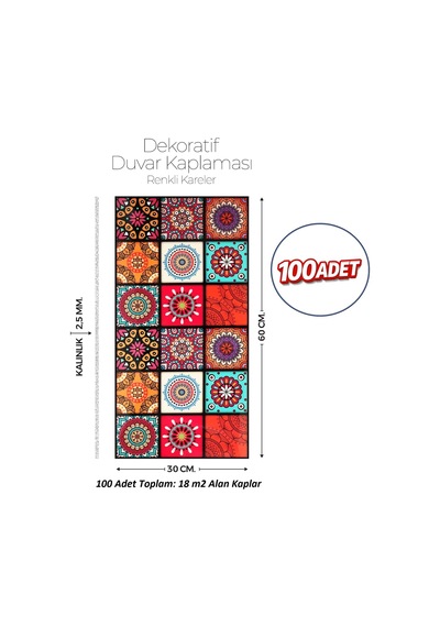 30x60 Cm Kendinden Yapışkanlı Duvar,banyo,tezgah Arası Çok Renkli -100 Adet 9-2-100