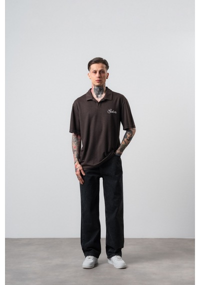 Respire Erkek Senor Yazılı Polo Yaka Regular Fit T-shirt Kahve