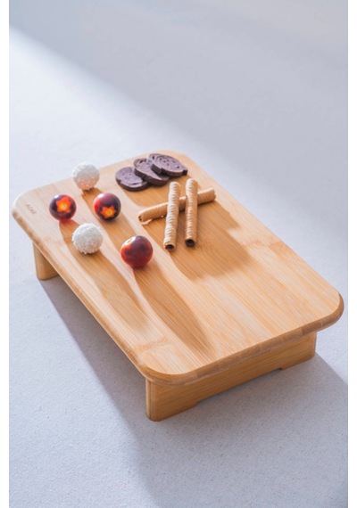 Dikdörtgen Bambu Ayaklı Kesme Tahtası, 33x20x8 Cm Açık Bej