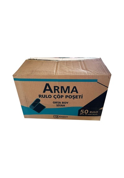 Arma Siyah Orta Boy 55x60 Cm. 30 Litre Çöp Torbası Poşeti - 20 Adetlik 50 Rulo / 1000 Adet/koli