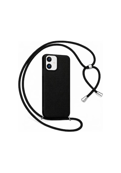 İphone 16 Plus İle Uyumlu Boyun Askılı Silikon Kılıf Viper İpli Telefon Kılıfı Siyah