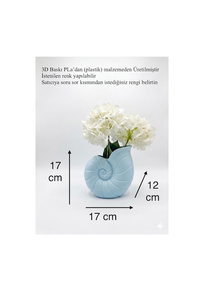 3d Tasarım Deniz Kabuğu Vazo - Dekoratif Modern Saksı Ve Estetik Obje 17 Cm Mavi