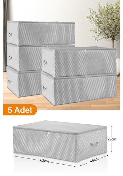 Serstil 5 Adet - Büyük Boy Baza Altı Gri Benekli Hurç 62 X 46 X 22 Cm