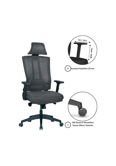 Casella Eden Fileli Yönetici Koltuğu Ofi S Koltuğu Ergonomik, Şık Ve Fonksiyonel Siyah