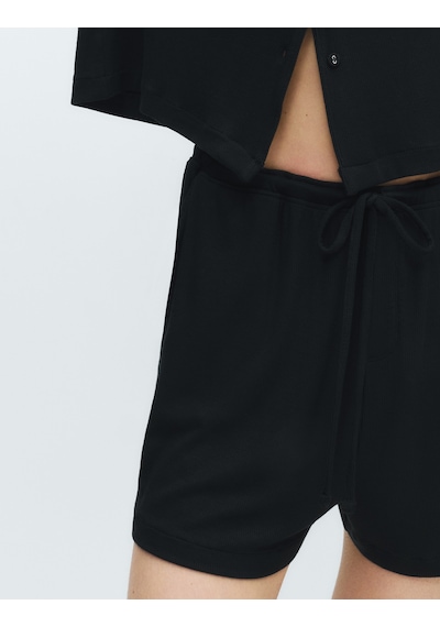 Marks & Spencer Viskon Şortlu Pijama Takımı T37002297J Siyah