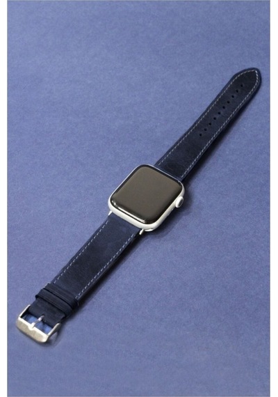 Apple Uyumlu  Watch Kordon Deri Crazy Lacivert 38-40-41 Mm
