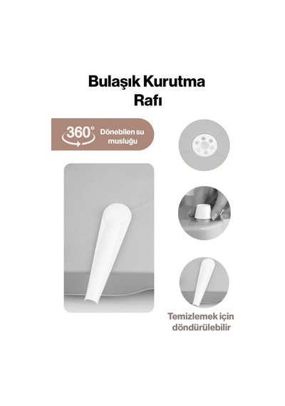 Gri Lüks Tabaklık Bulaşıklık-yönlendirilebilir Su Akıtma Kanallı Bulaşık Sepeti Akl-0640 Gri