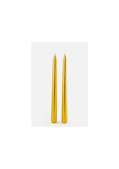 Mum - Şamdan Mum - Metalik - 2 Adet - Gold - 26Cm