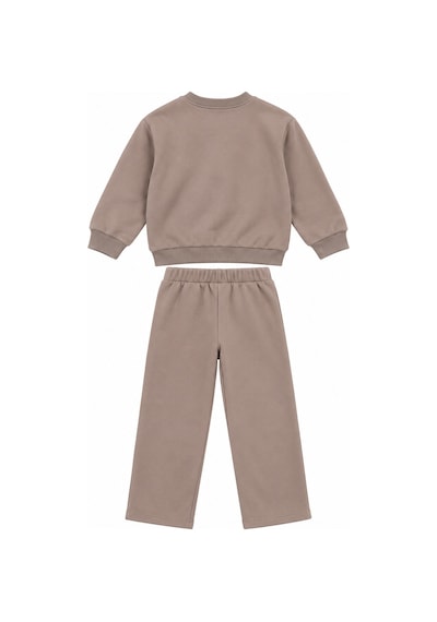 Luess Erkek Çocuk Sweatshirt Pantolon Eşofman Takımı 3 İplik Şardonsuz - Vizon Sütlü Kahve