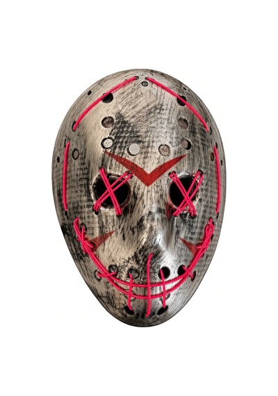 Halloween Cadılar Bayramı Purge Tarzı Fuşya Işıklı Korku Maskesi 25 Cm Çarpı Gözlü Dikili Ağız