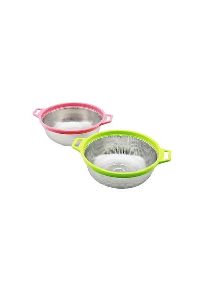 21cm Renkli Plastik Çerçeve - Kulplu Çelik Sepet Metal Süzgeç Çok Renkli