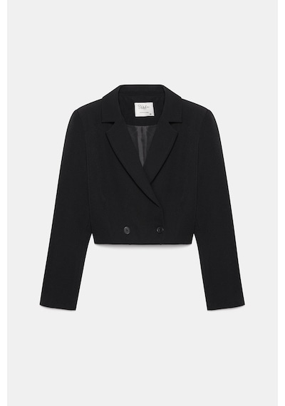 Saade Sââde Kadın Regular Fit Kruvaze Kapama Dokuma Crop Blazer Ceket -şık & Spor Siyah