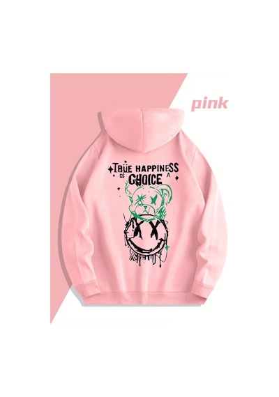Sevgili Çift Kombini 2 Li True Happiness Baskılı Unisex Sweatshir Pembe