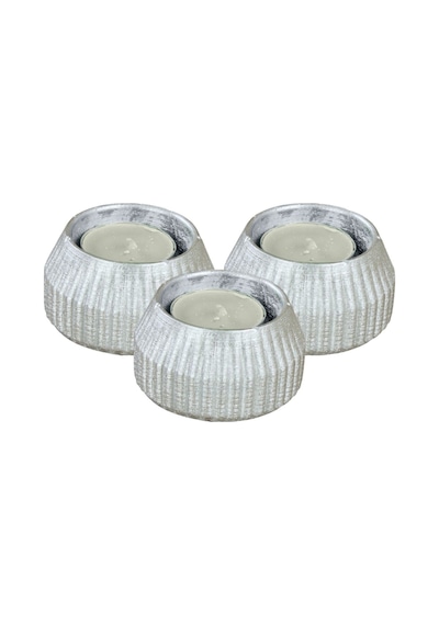 Mumluk Şamdan 3 Adet Tealight Uyumlu Çizgili Model - Gümüş