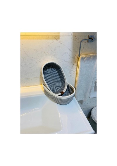 Jüt,hasır,2 Li,organizer Sepet,bohem Tarzı Banyo Takımı,iskandinav Sepet Krem Gri Krem Gri