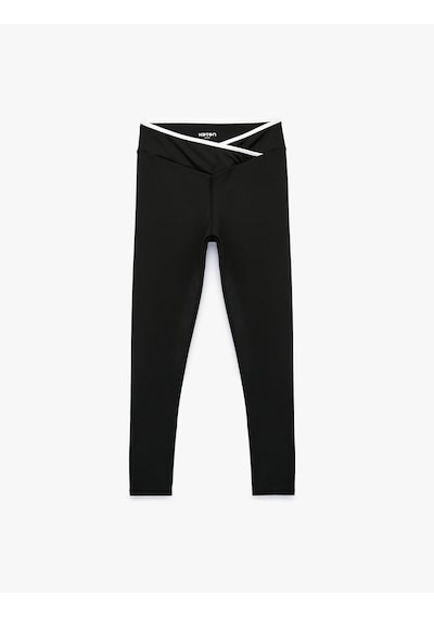 Koton Yüksek Bel Kemer Detaylı Slim Fit Spor Tayt Siyah 6sak40461nk