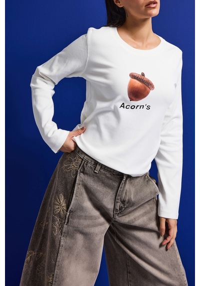 Itsbasic Kadın Beyaz W5 Oversize Baskılı %100 Pamuk Sweatshirt