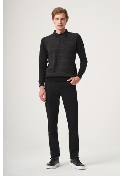 İmza Siyah Polo Yaka Uzun Kol Örme Comfort Fit Pamuklu Triko Kazak 1012265156 Siyah - Füme İmza Siyah Polo Yaka Uzun Kol Örme Comfort Fit Pamuklu Triko Kazak 1012265156 Siyah - Füme