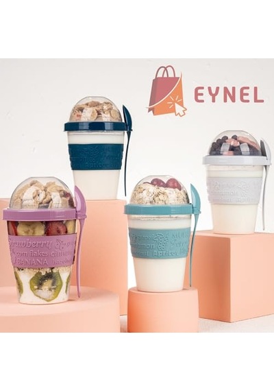 And Go Kaşıklı Hazneli Meyveli Yoğurt Kabı Piknik Iş Atıştırmalık Diyet Müsli Granola Süt Bardağı 4'lü Se Genel