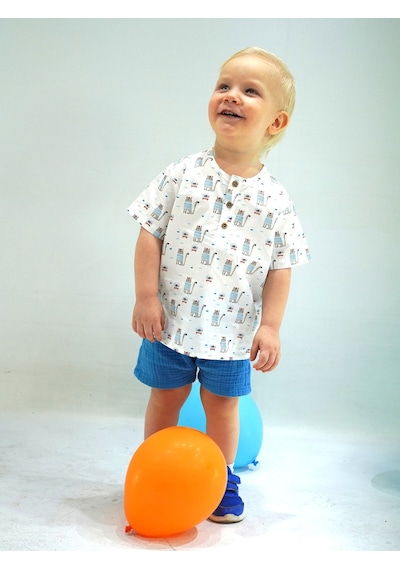 Kidaxi Kedi Temalı Gömlek Şort Takım 3-6/6-9/9-12/18-24 Ay Beyaz