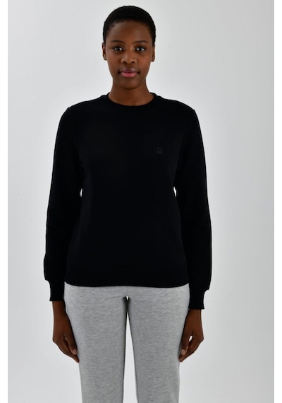 United Colors of Benetton Kadın Sol Göğsü Logo Detaylı Sweatshirt Siyah
