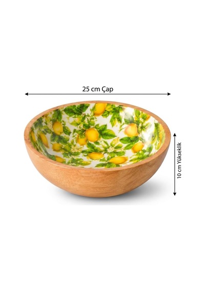 Mango Ağacı Kase 25 Cm, Limon Desenli Geniş Salata Ve Servis Kasesi, 10 Cm Yükseklik, Dekoratif Ahşap Sunum Kasesi Diğer