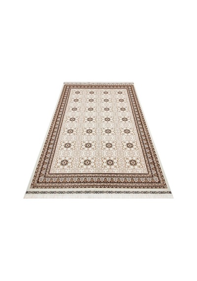 Eko Halı Sateen Afghan 03 Beige Premium Yıkanabilir Afgan Desenli Kaymaz Taban İnce Dokuma Halı Bej