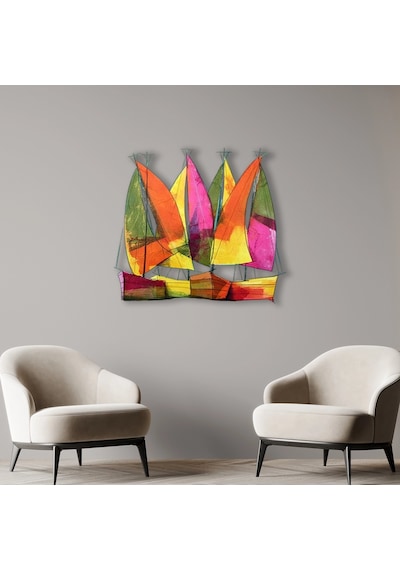 Renkli Yelkenliler Iı - Metal Tablo - Dec0168 80 X 73 Cm Çok Renkli
