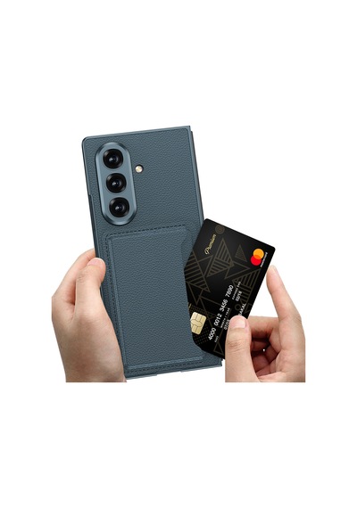Galaxy Z Fold 7 Suni Deri Arka Yüzey Hesaplı Dünya Kartlıklı Kıpta Silikon Kılıf Siyah