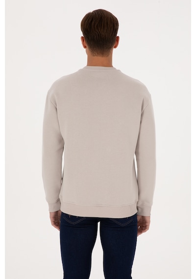 U.S. Polo Assn. Erkek Comfort Fit Bisiklet Yaka Şardonlu Taş Basic Sweatshirt 50313757-VR049