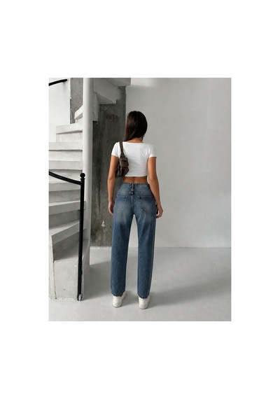 Bluemarlin Yeşil Tint Yüksek Bel Ön Bacak Taşlı Mom Jeans Kot Pantolon Yeşil Tint
