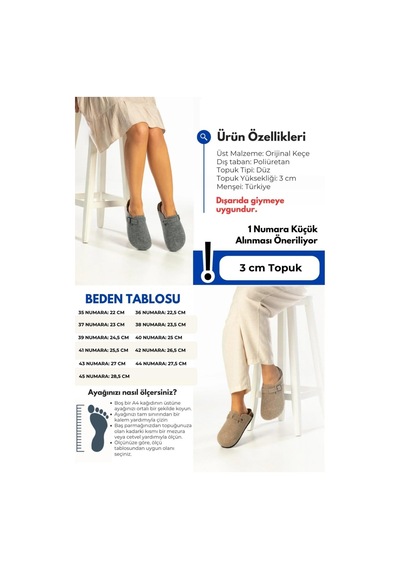 Moda Devrin Unisex Gri Kışlık Keçeli Önü Kapalı Mantar Taban Konfor Model Sabo Günlük Rahat Ev Terliği