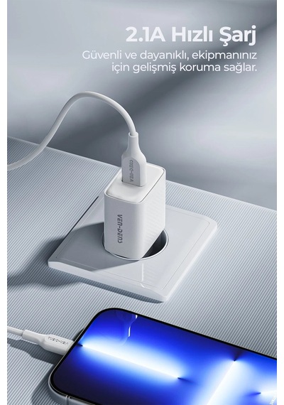 Ven-dens Vd-tc019bac02 20 W Type-c Ve 18 W Usb-a Hızlı Şarj Adaptörü, 1 Metre Pd 30 W Kablo, Beyaz