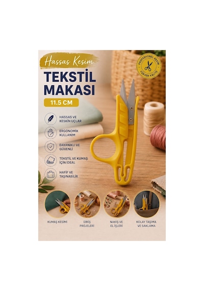 Sarı Tekstil Makası İplik Temizleme 1 Adet Starline Paslanmaz Çelik Keskin Terzi Dikiş Makası Olta Misina Makası